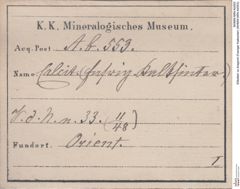 Etiketten zu Aragonit (Fasriger Kalksinter) (NHMW-MIN-Ab553)